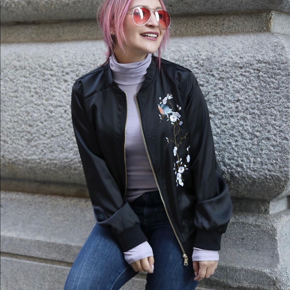 Satin Embroided Bomber Jacket